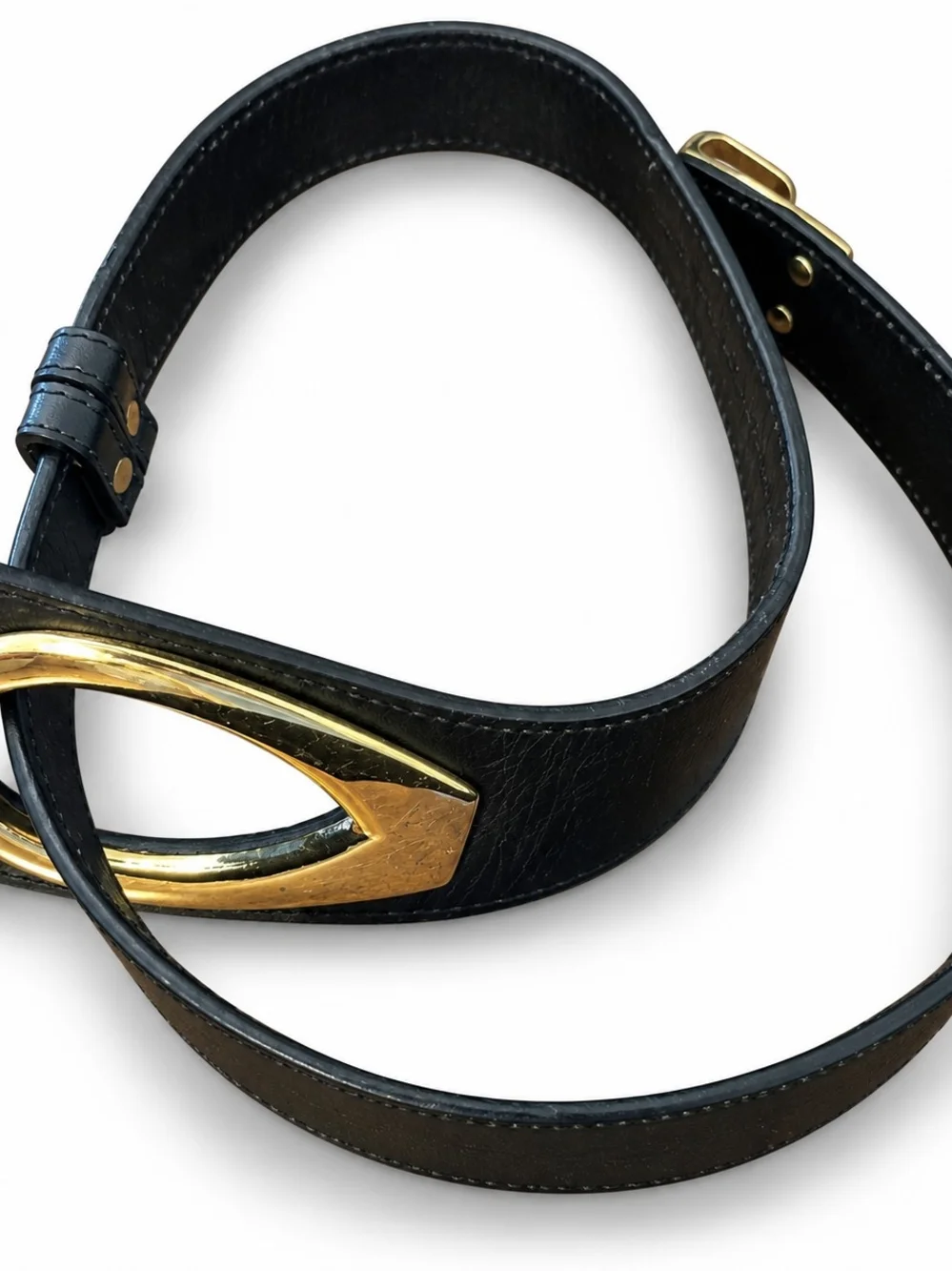 Genuine Italian Leather W/ Oversized Gold Hook Belt Buckle.